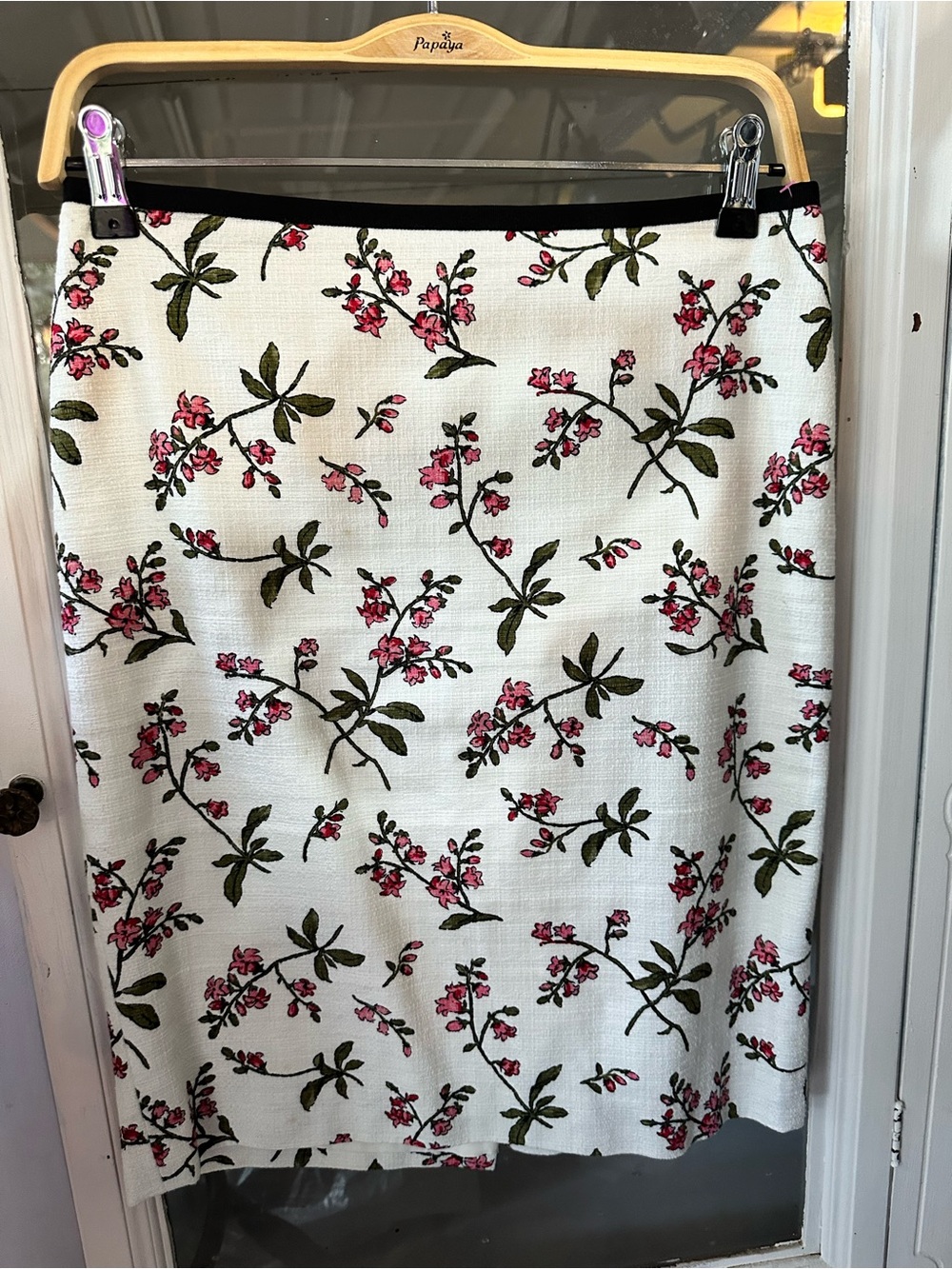 Ann Taylor White Pencil Skirt with Pink Floral Print